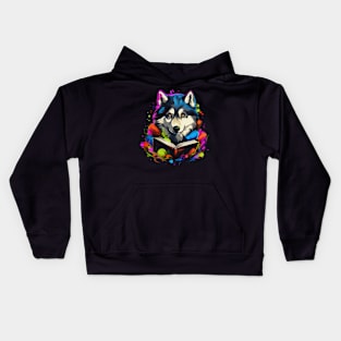 Alaskan Husky Reads Book Kids Hoodie